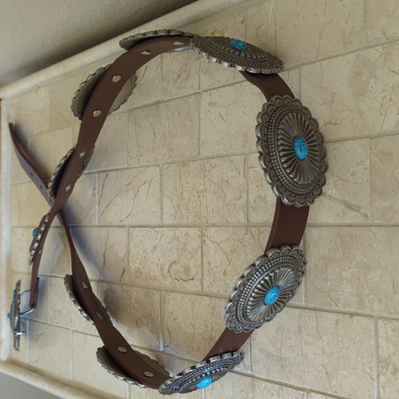 Leather Turquoise Concha Belt NWOT - Picture 8 of 8